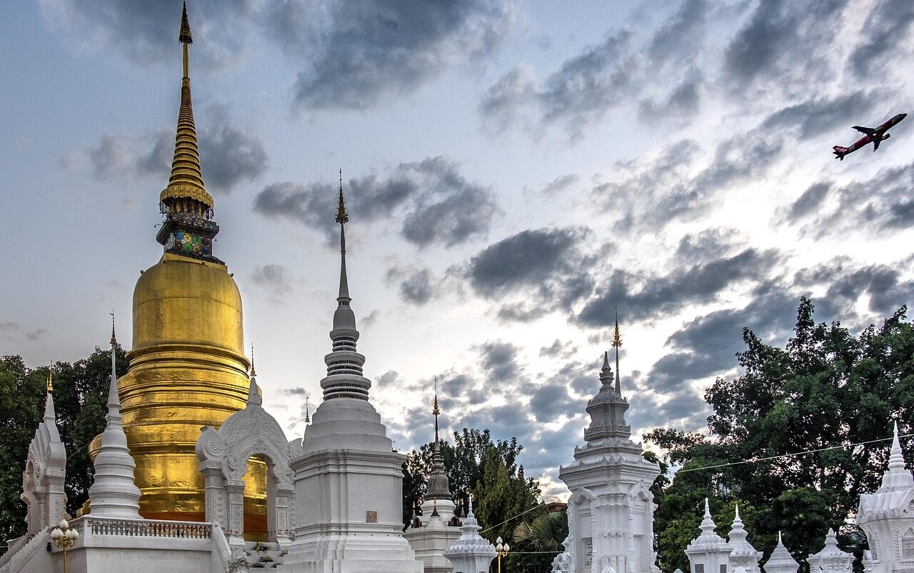 Golden and White Stupas in Thailand